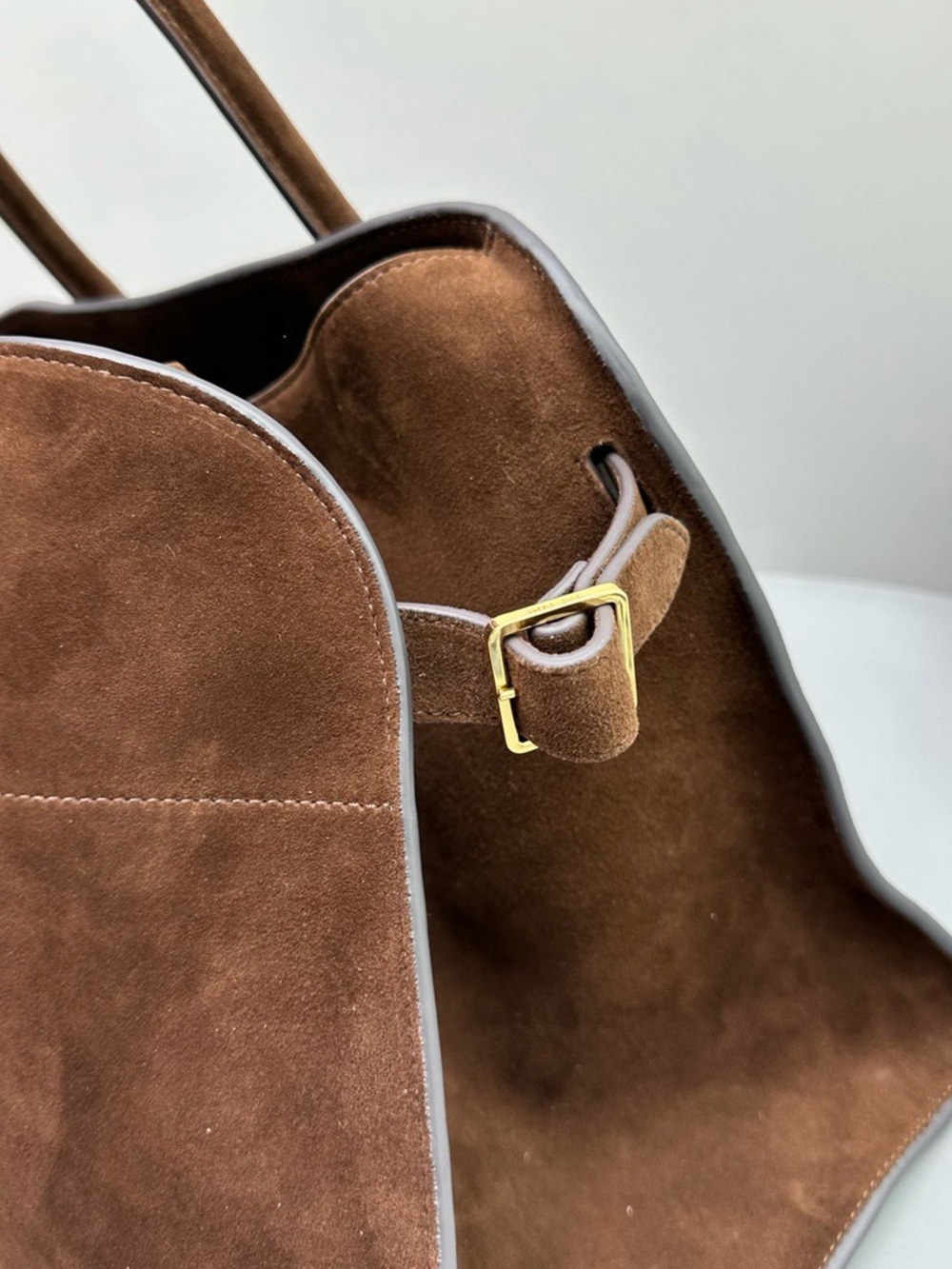 The Row Brown Suede Top-Handle Tote - Picture 9 of 9